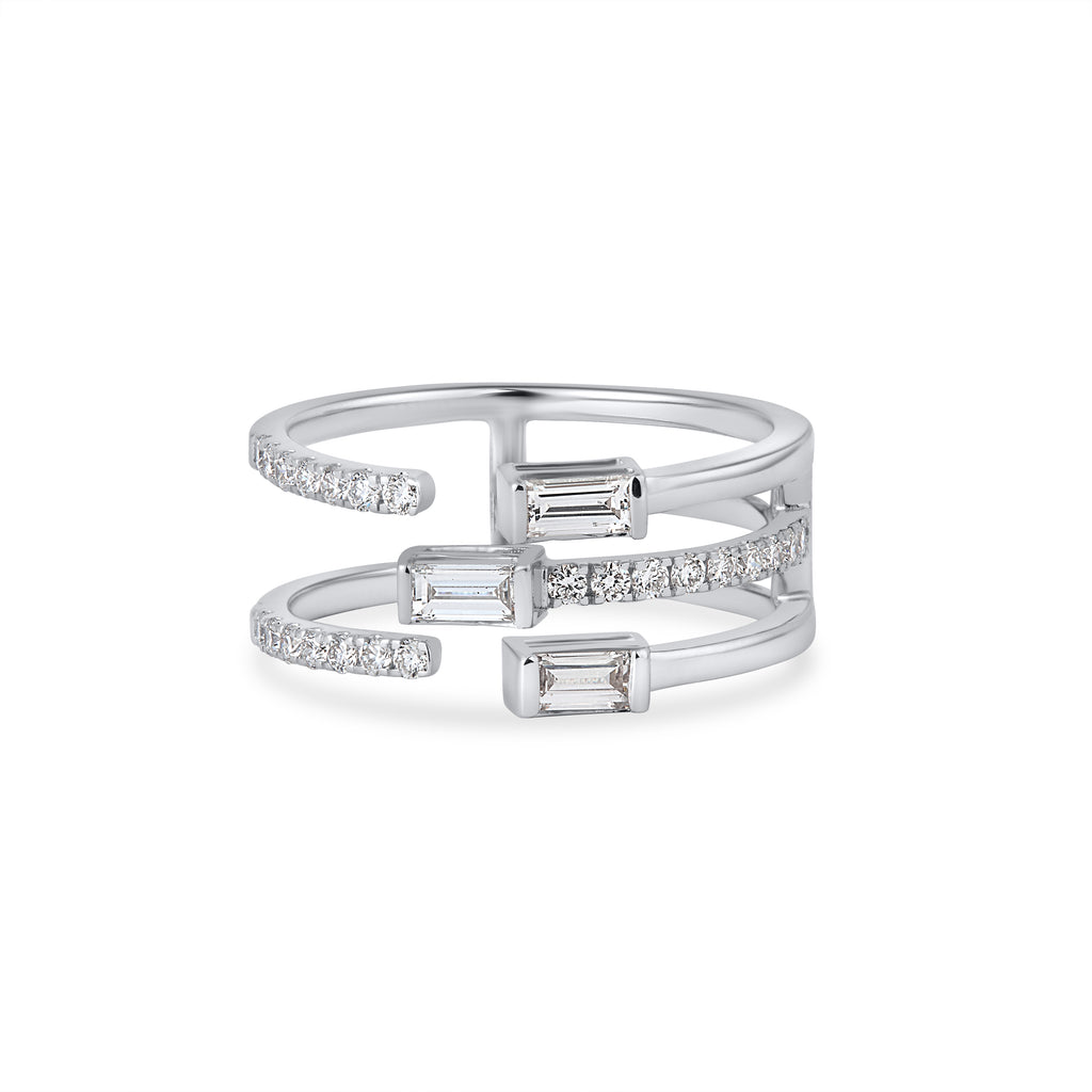 WATERFALL RING IN BAGUETTE & BRILLIANT ROUND CUT SOLITAIRE LAB GROWN DIAMOND