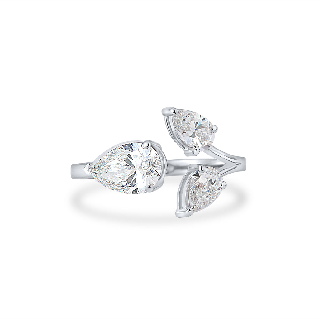 FLORAL RING SHOWCASING PERFECT PEAR CUT SOLITAIRE LAB GROWN DIAMOND