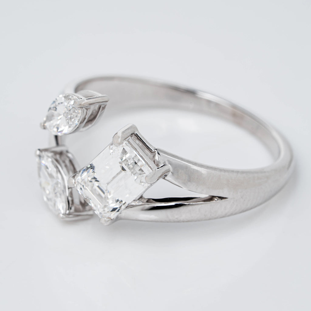 FLORAL RING SHOWCASING PERFECT EMERALD & MARQUISE CUT SOLITAIRE LAB GROWN DIAMOND