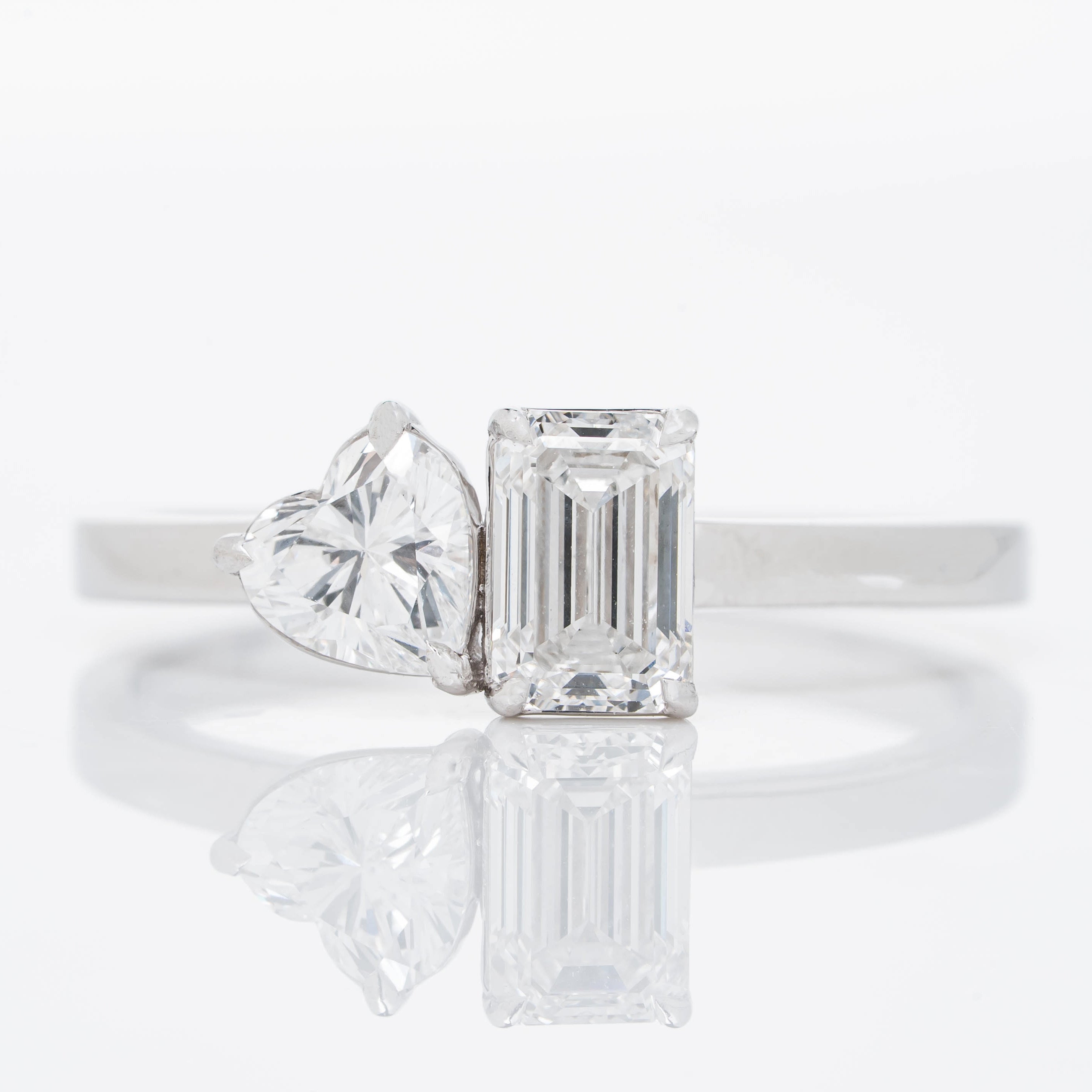 DUET RING IN HEART & EMERALD CUT SOLITAIRE LAB GROWN DIAMOND