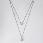 DELICATE LAYERED NECKLACE PEAR, OVAL & ROUND CUT SOLITARE LAB GROWN DIAMOND WITH GOLD CHAIN