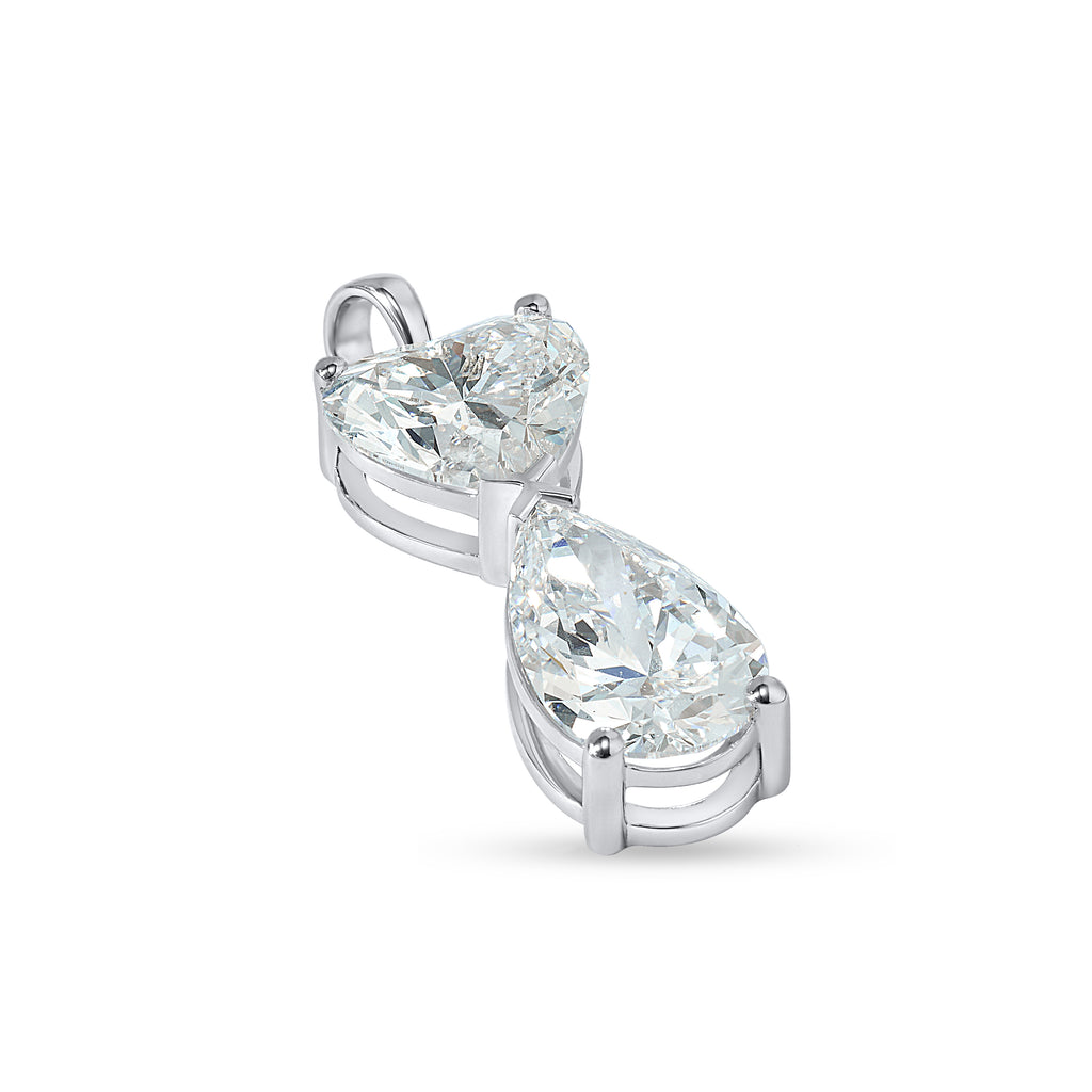 TWO STONE PENDENT EMBRACING PERFECT PEAR & HEART CUT SOLITAIR LAB GROWN DIAMOND