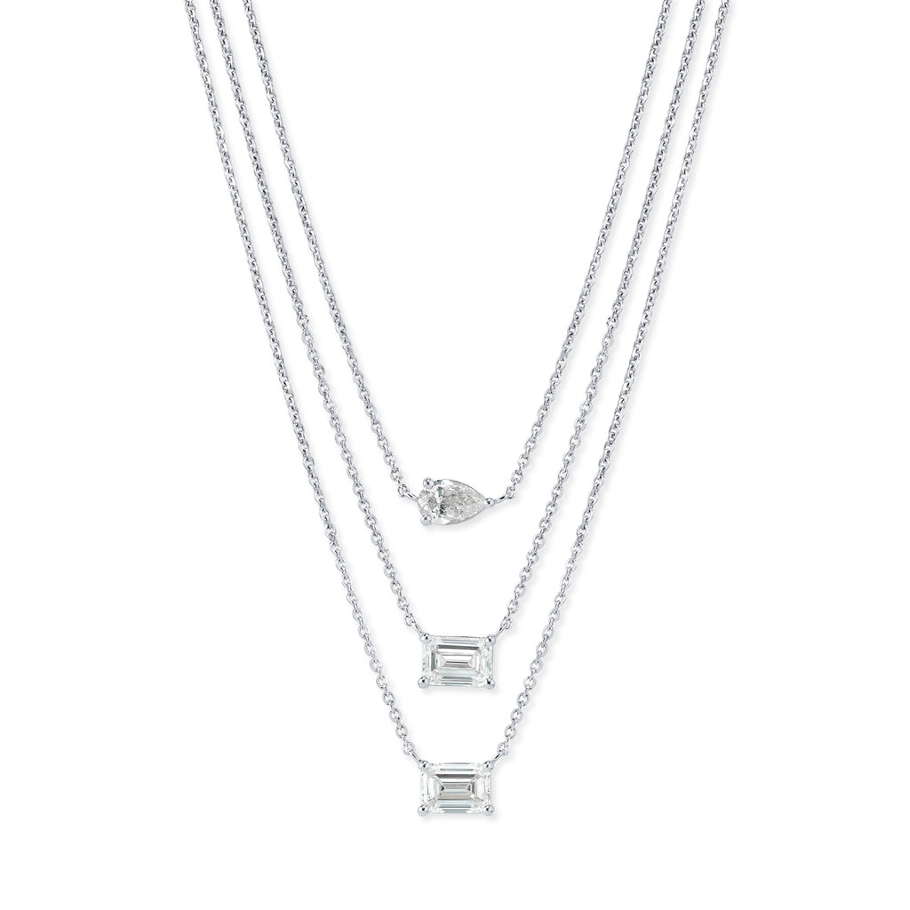 TRIPPLE LAYERED NECKLACE IN EMERALD & PEAR CUT LAB GROWN DIAMOND