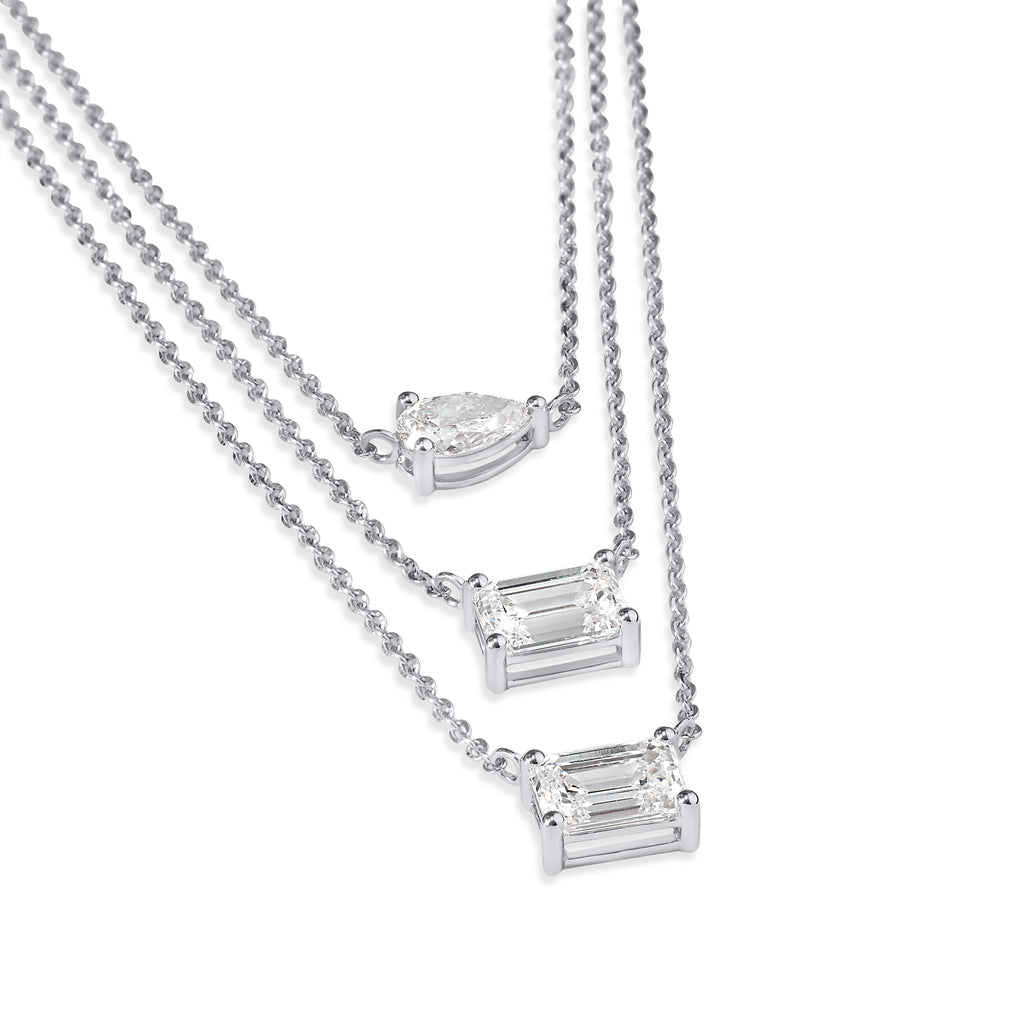 TRIPPLE LAYERED NECKLACE IN EMERALD & PEAR CUT LAB GROWN DIAMOND