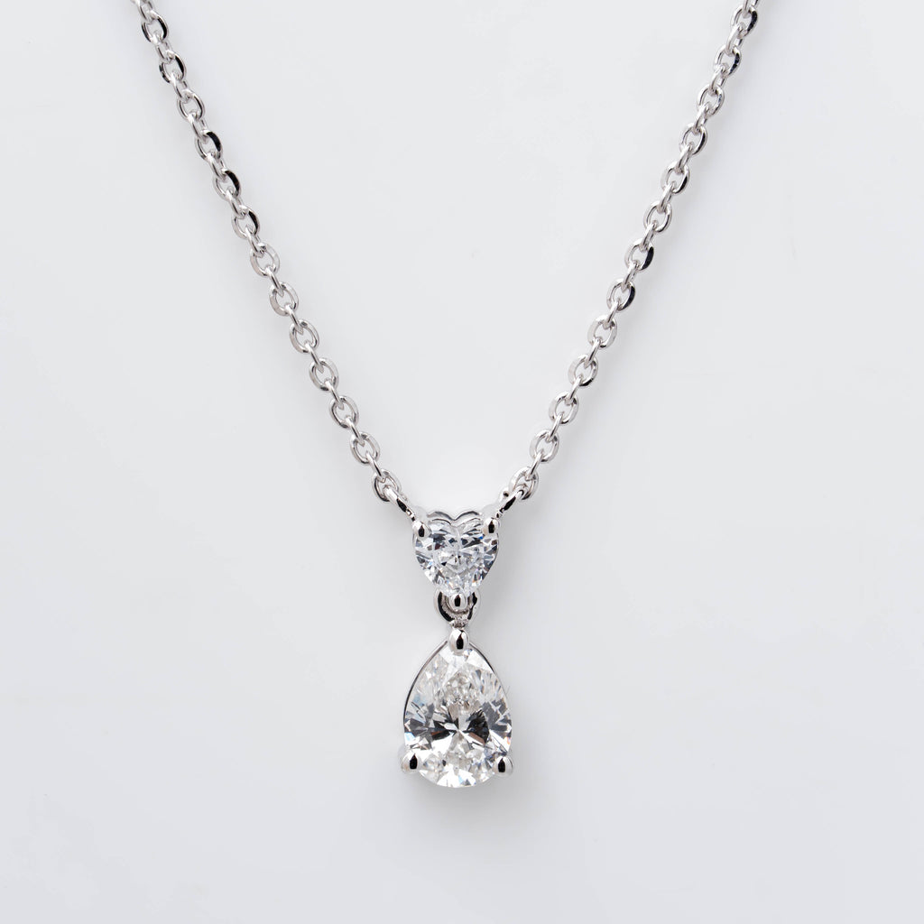 TWO STONE PENDENT EMBRACING PERFECT PEAR CUT SOLITAIR LAB GROWN DIAMOND