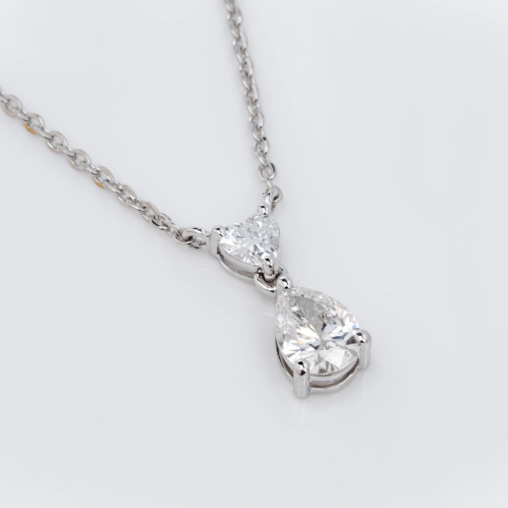 TWO STONE PENDENT EMBRACING PERFECT PEAR CUT SOLITAIR LAB GROWN DIAMOND