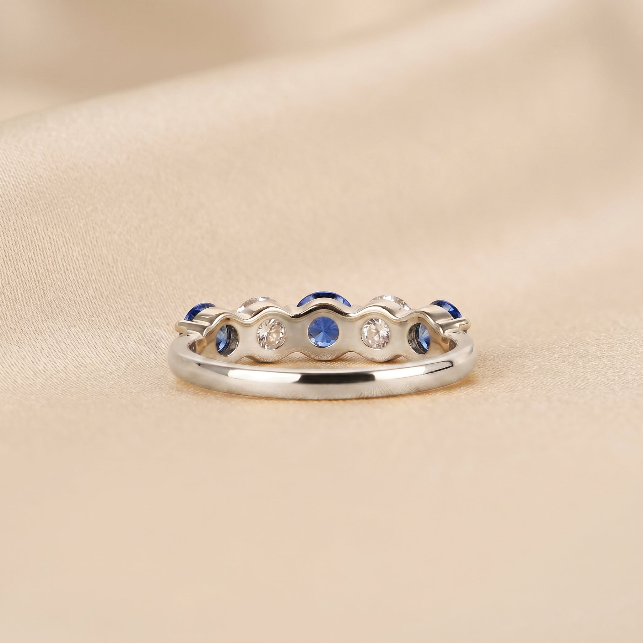 Alternating White Lab Grown Diamond and Blue Gemstone Five Stone Ring in 10K White Gold 1.32 CTW