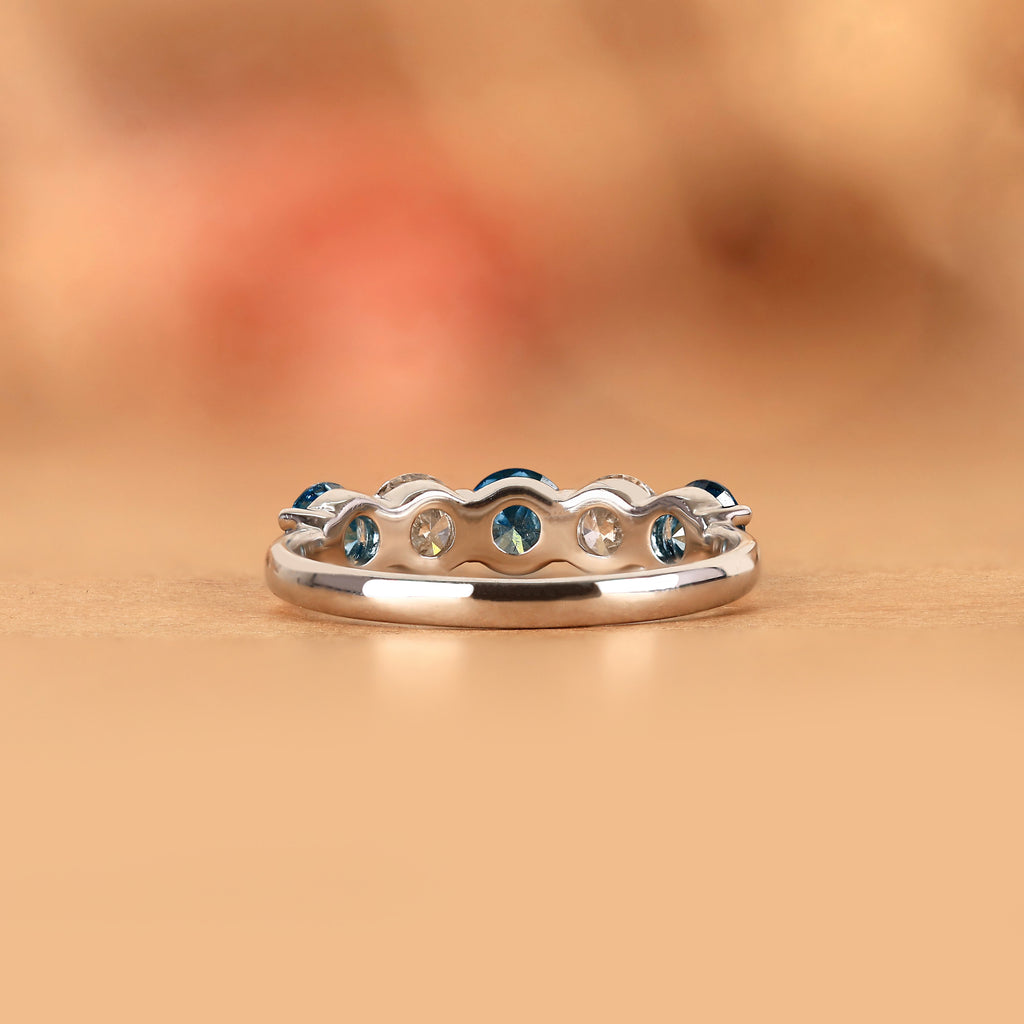 Alternating Blue Moissanite Five Stone Ring in 925 Sterling Silver 1.32 CTW
