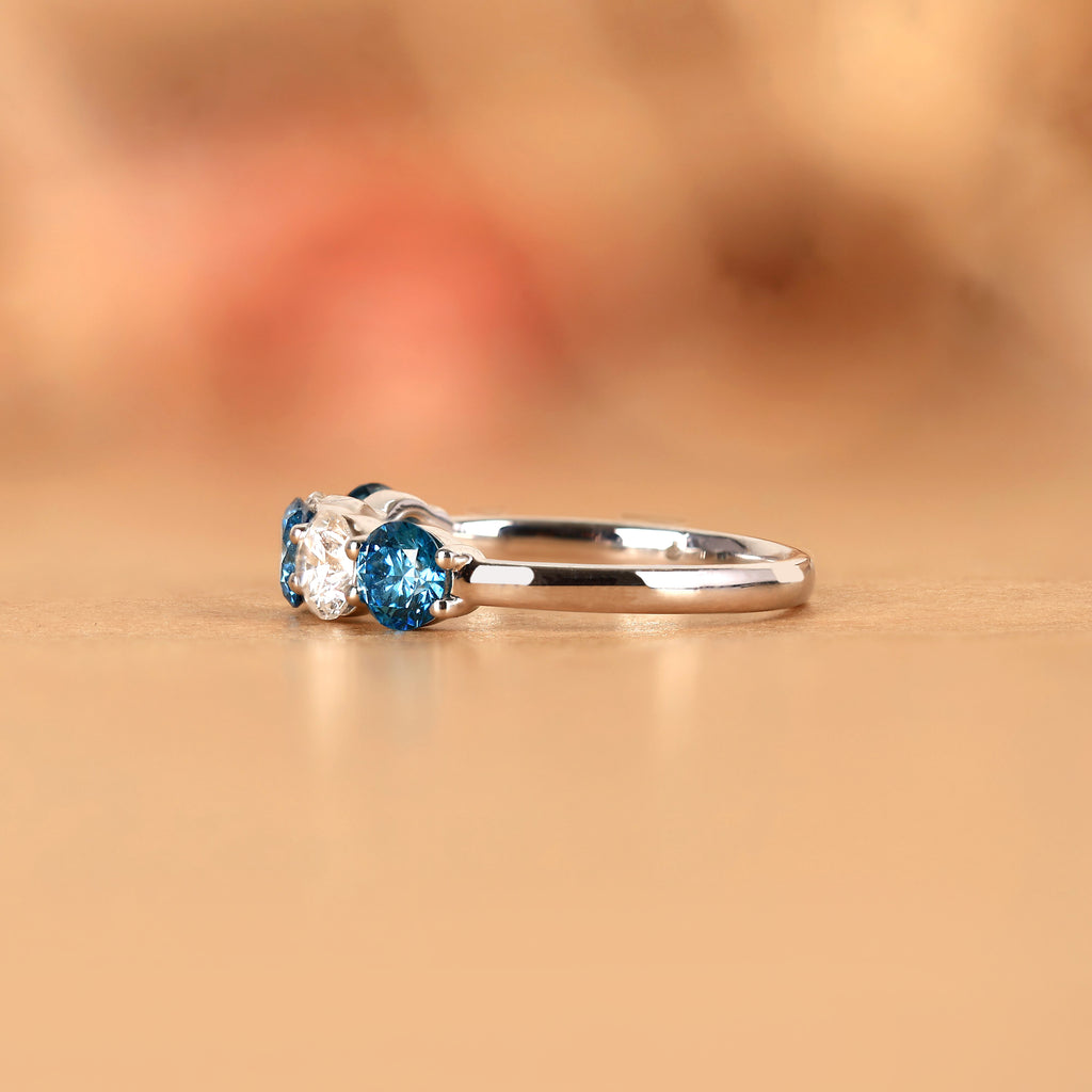 Alternating Blue Moissanite Five Stone Ring in 925 Sterling Silver 1.32 CTW
