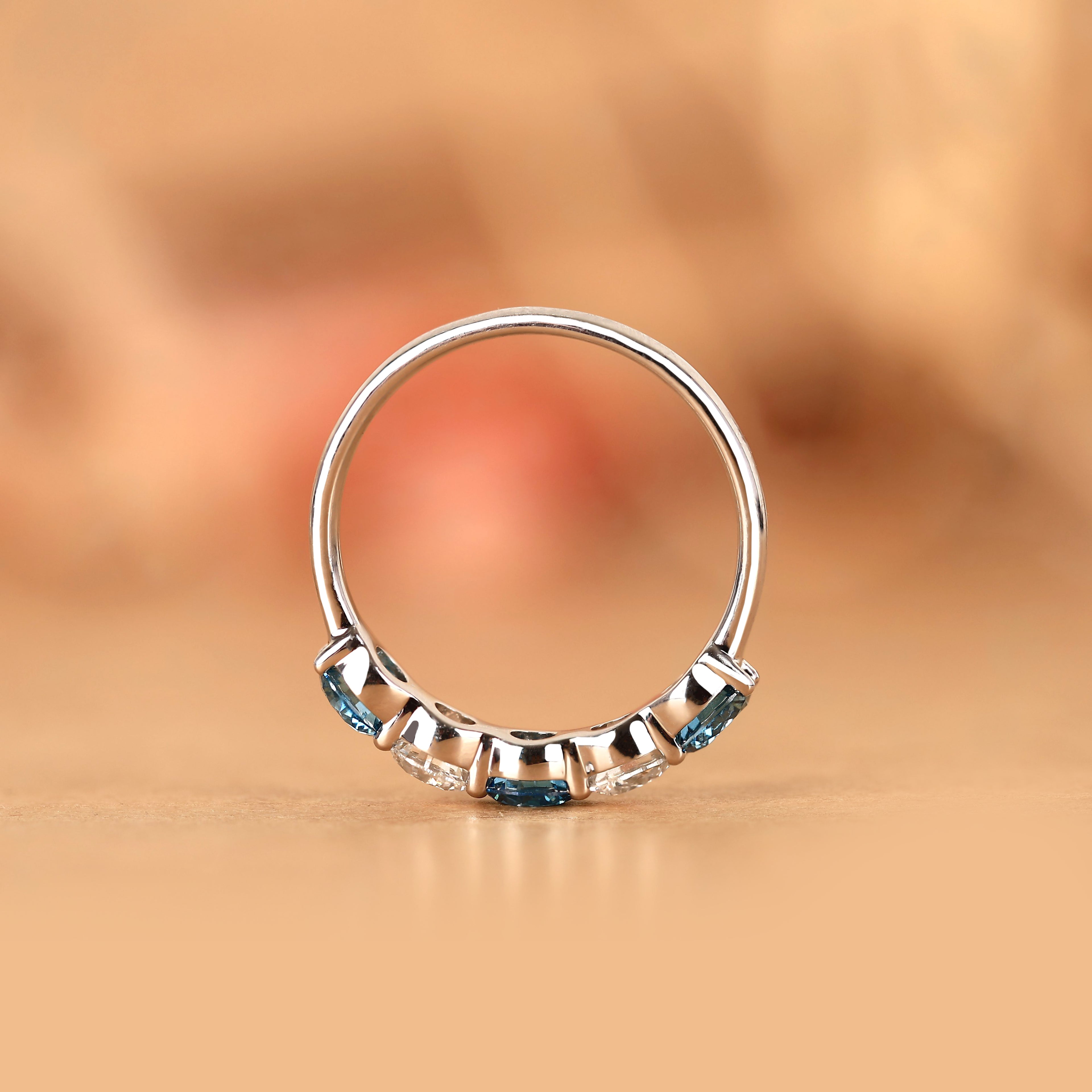 Alternating Blue Moissanite Five Stone Ring in 925 Sterling Silver 1.32 CTW