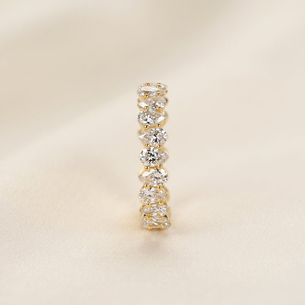 Alternating Pear Lab Grown Diamond Eternity Band in 10K Yellow Gold 3.74 CTW