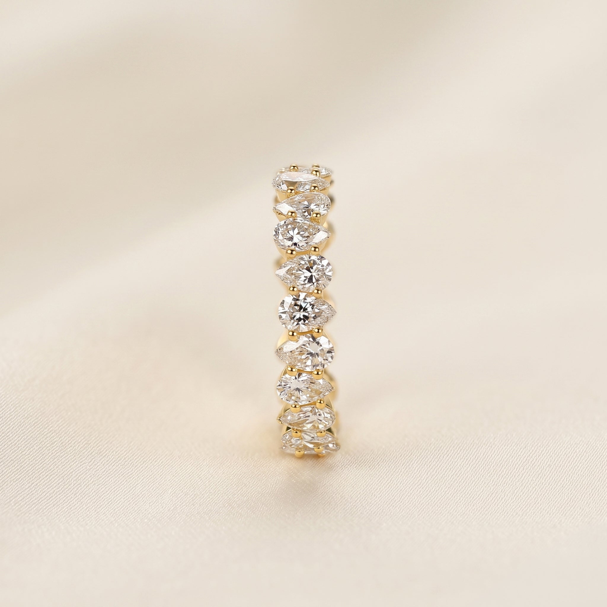 Alternating Pear Lab Grown Diamond Eternity Band in 10K Yellow Gold 3.74 CTW