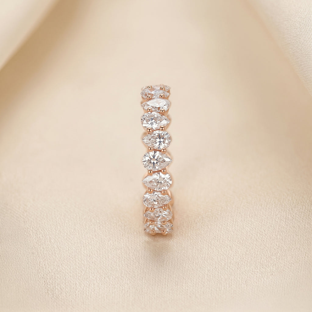 Alternating Pear Lab Grown Diamond Eternity Band in 14K Rose Gold 3.74 CTW