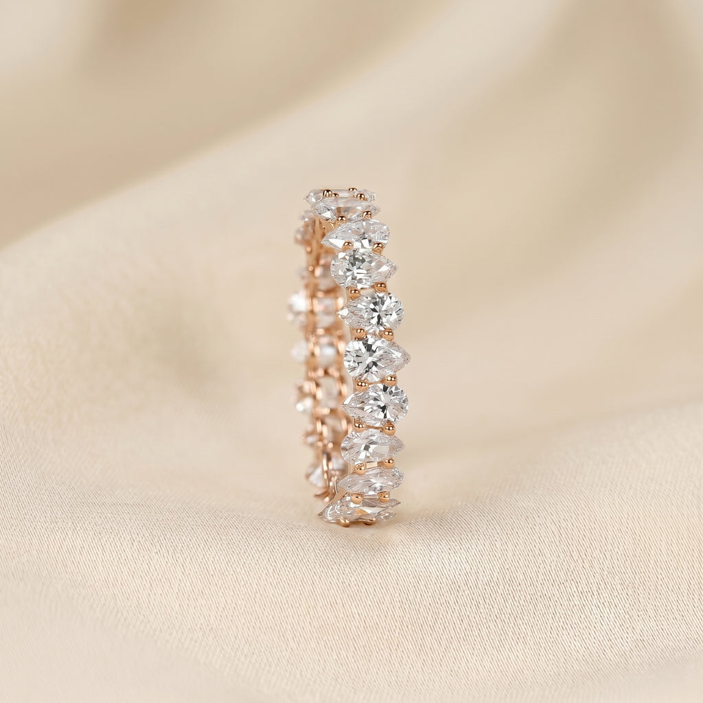 Alternating Pear Lab Grown Diamond Eternity Band in 18K Rose Gold 3.74 CTW
