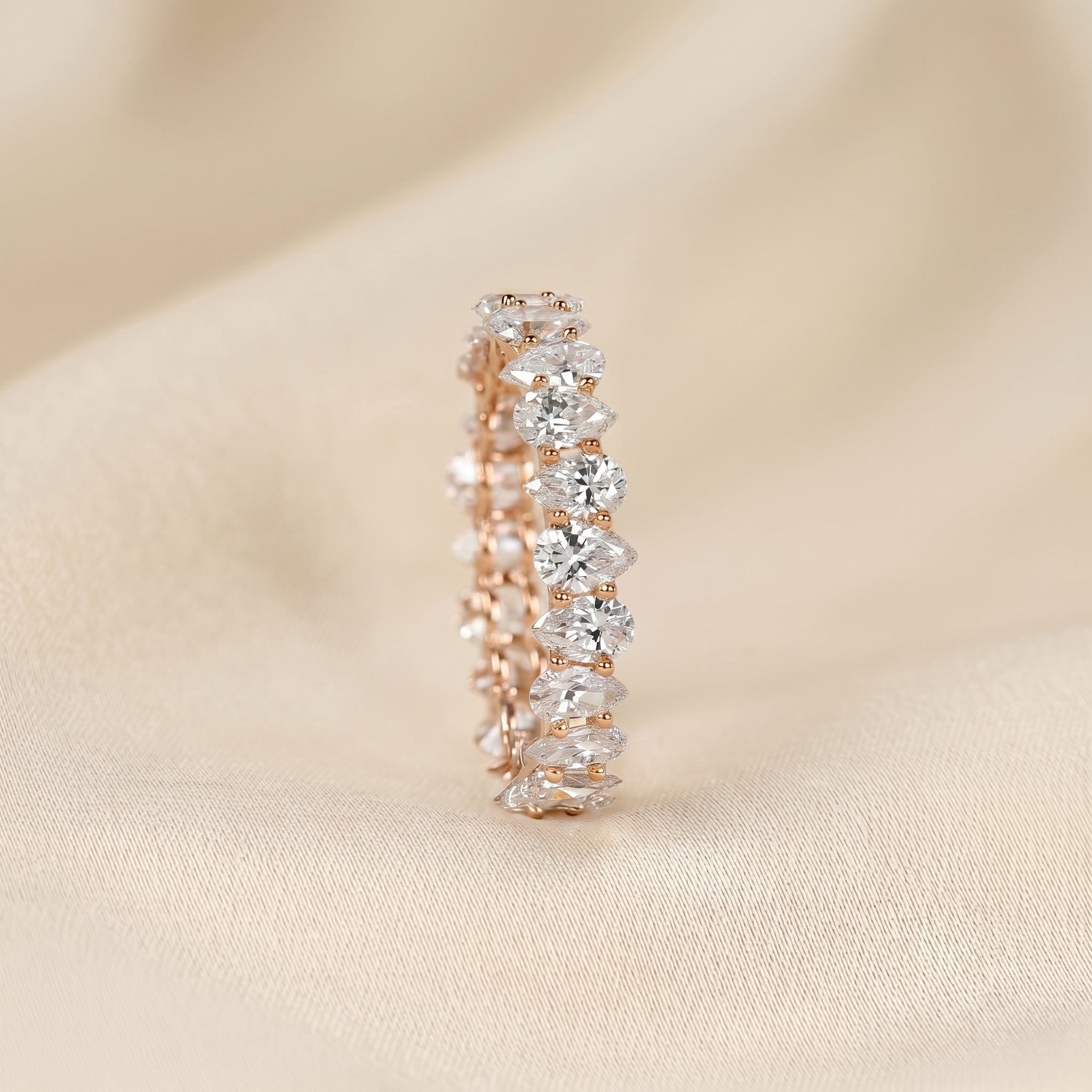 Alternating Pear Lab Grown Diamond Eternity Band in 18K Rose Gold 3.74 CTW