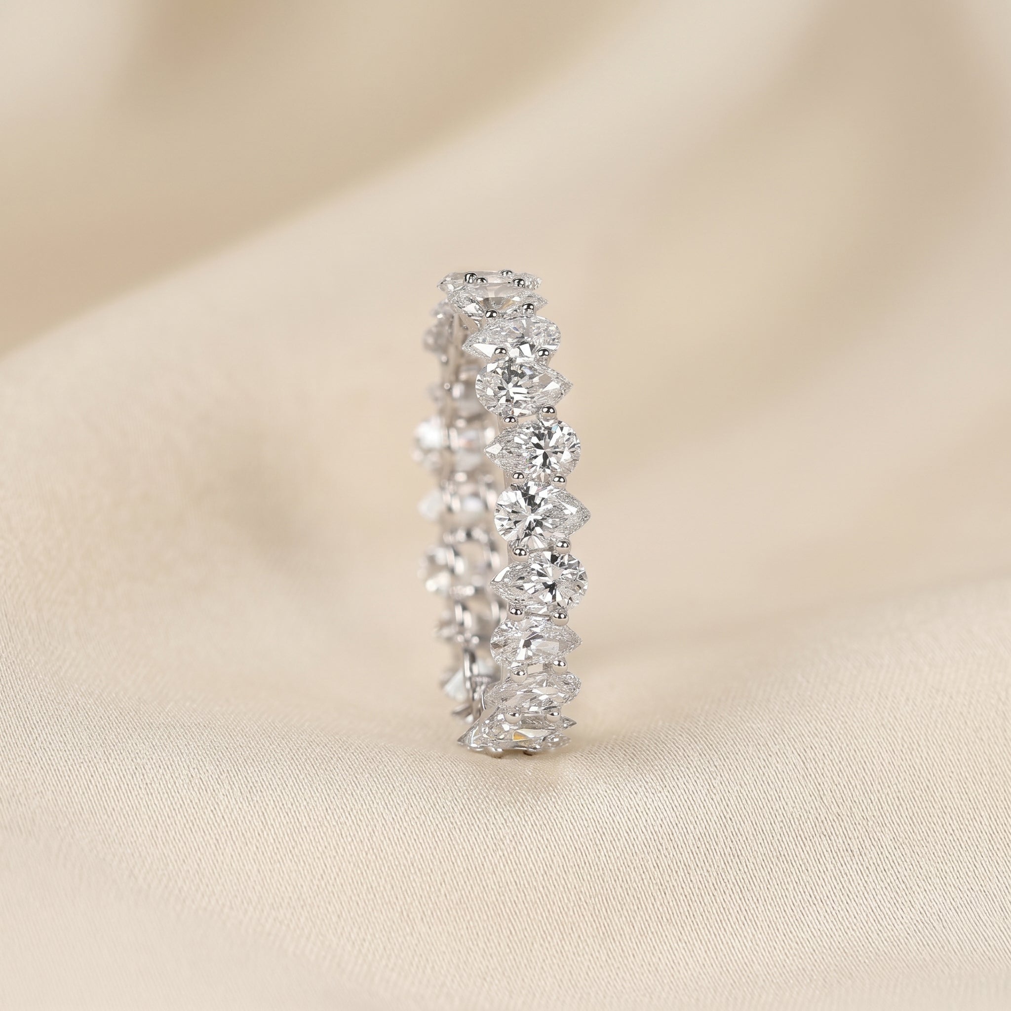 Alternating Pear Lab Grown Diamond Eternity Band in 18K White Gold 3.74 CTW