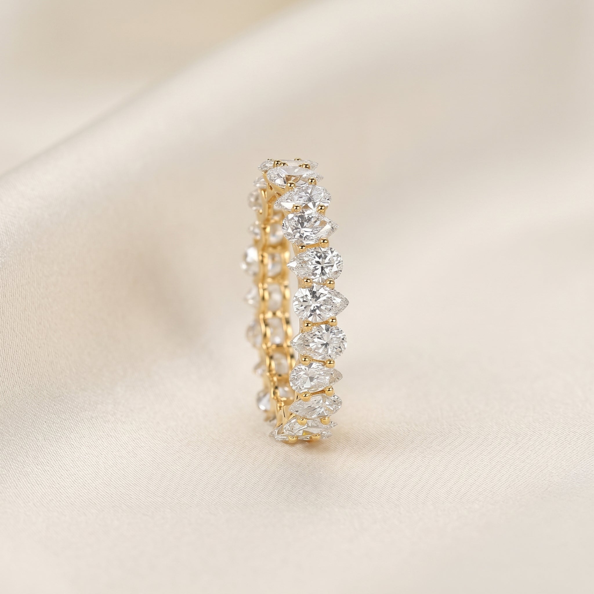Alternating Pear Lab Grown Diamond Eternity Band in 18K Yellow Gold 3.74 CTW