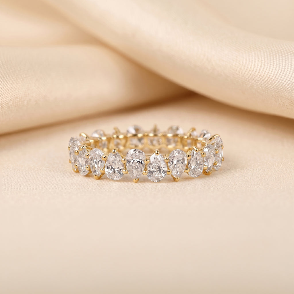 Alternating Pear Lab Grown Diamond Eternity Band in 18K Yellow Gold 3.74 CTW