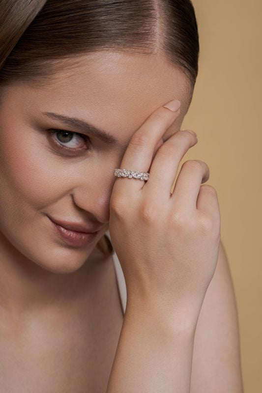 Alternating Round & Marquise Lab Grown Diamond Eternity Band in 10K White Gold 3 CTW