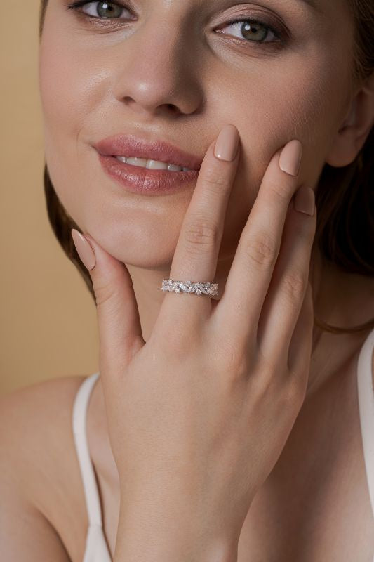 Alternating Round & Marquise Lab Grown Diamond Eternity Band in 10K White Gold 3 CTW