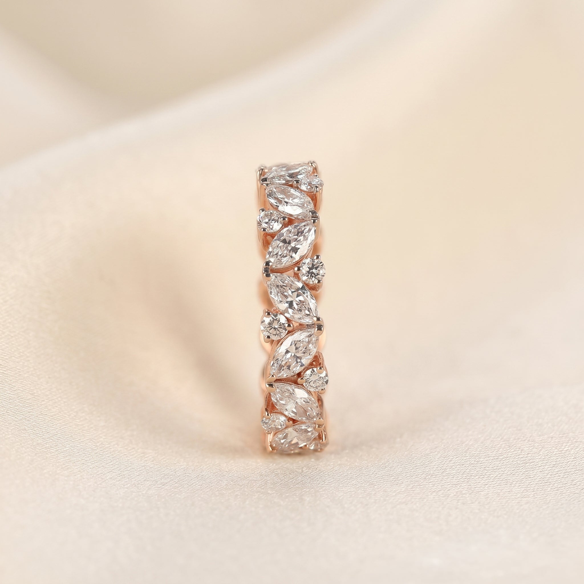 Alternating Round & Marquise Lab Grown Diamond Eternity Band in 10K Rose Gold 3 CTW