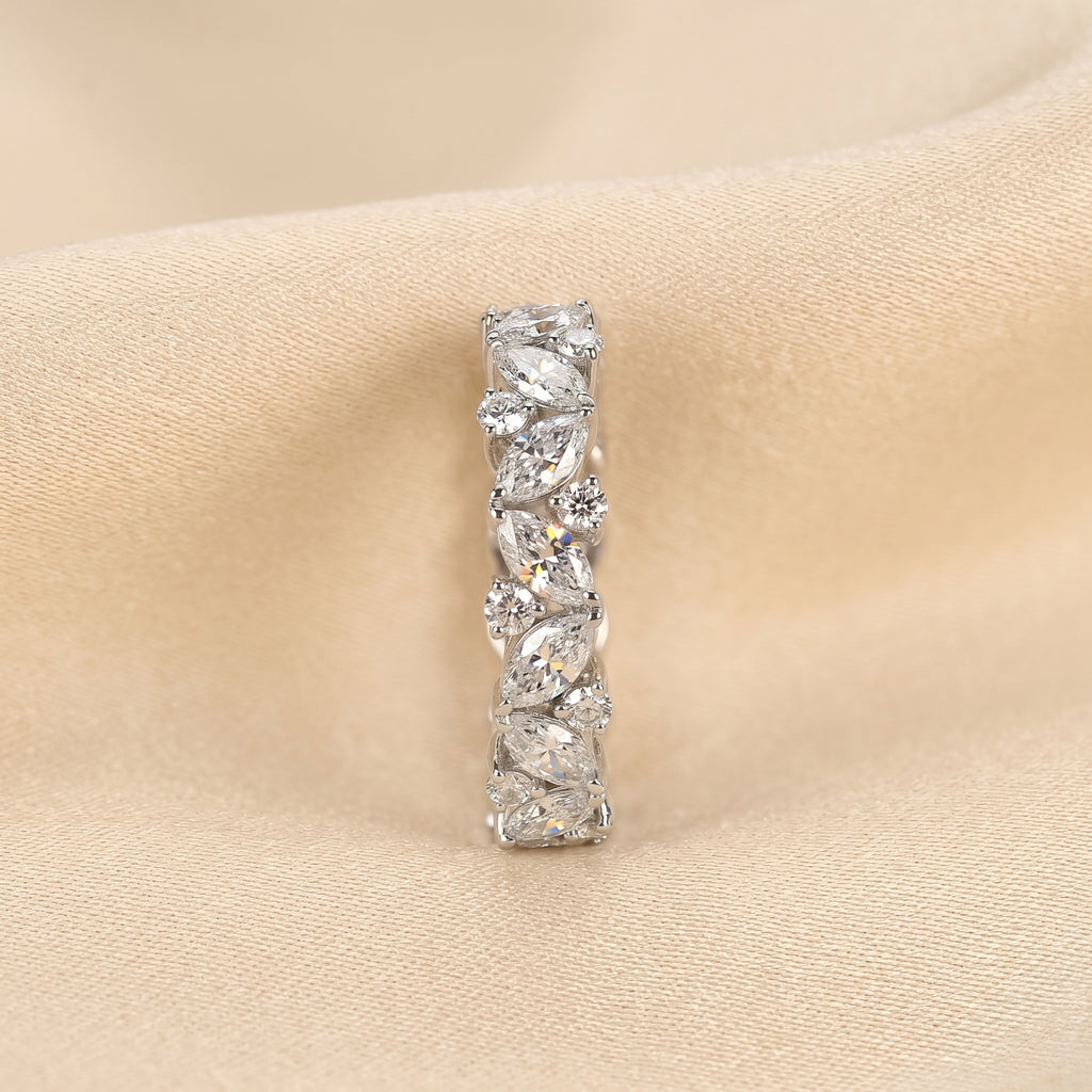 Alternating Round & Marquise Lab Grown Diamond Eternity Band in 10K White Gold 3 CTW