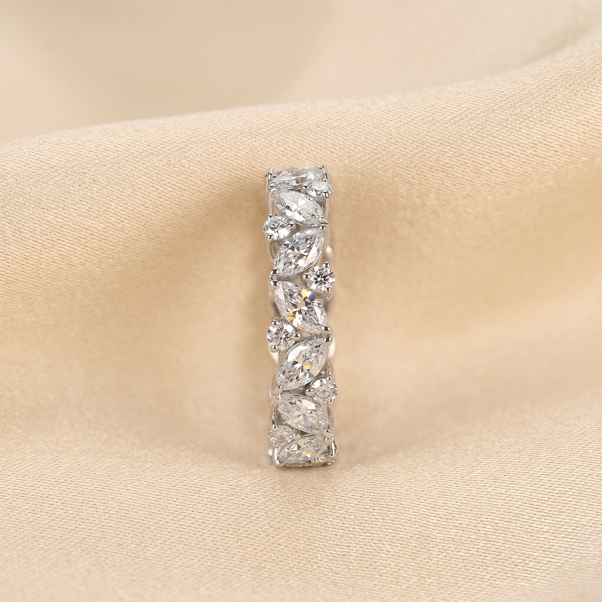 Alternating Round & Marquise Lab Grown Diamond Eternity Band in 10K White Gold 3 CTW