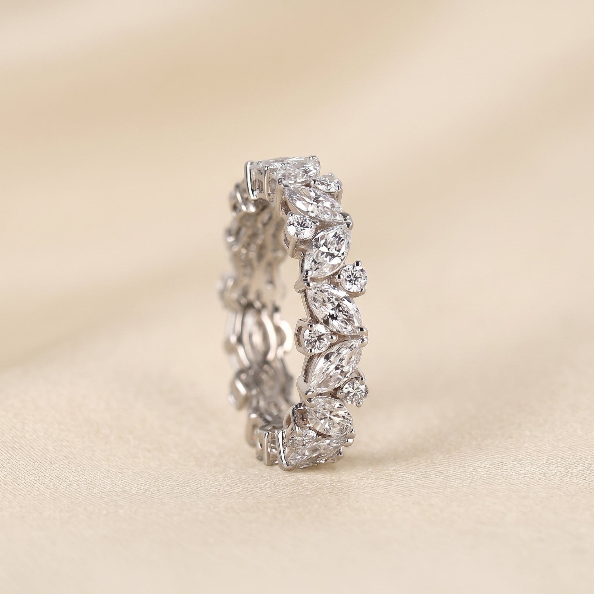 Alternating Round & Marquise Lab Grown Diamond Eternity Band in 10K White Gold 3 CTW