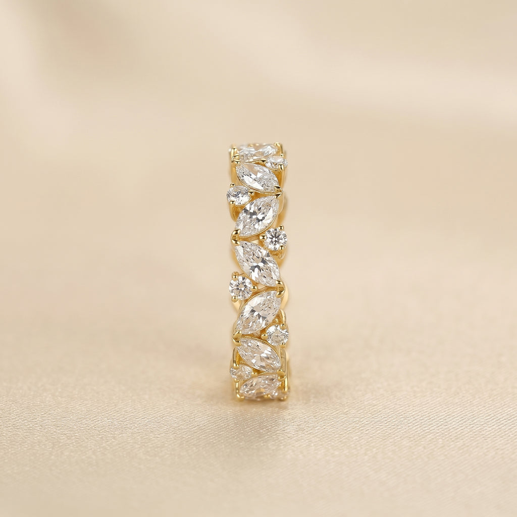 Alternating Round & Marquise Lab Grown Diamond Eternity Band in 10K Yellow Gold 3 CTW