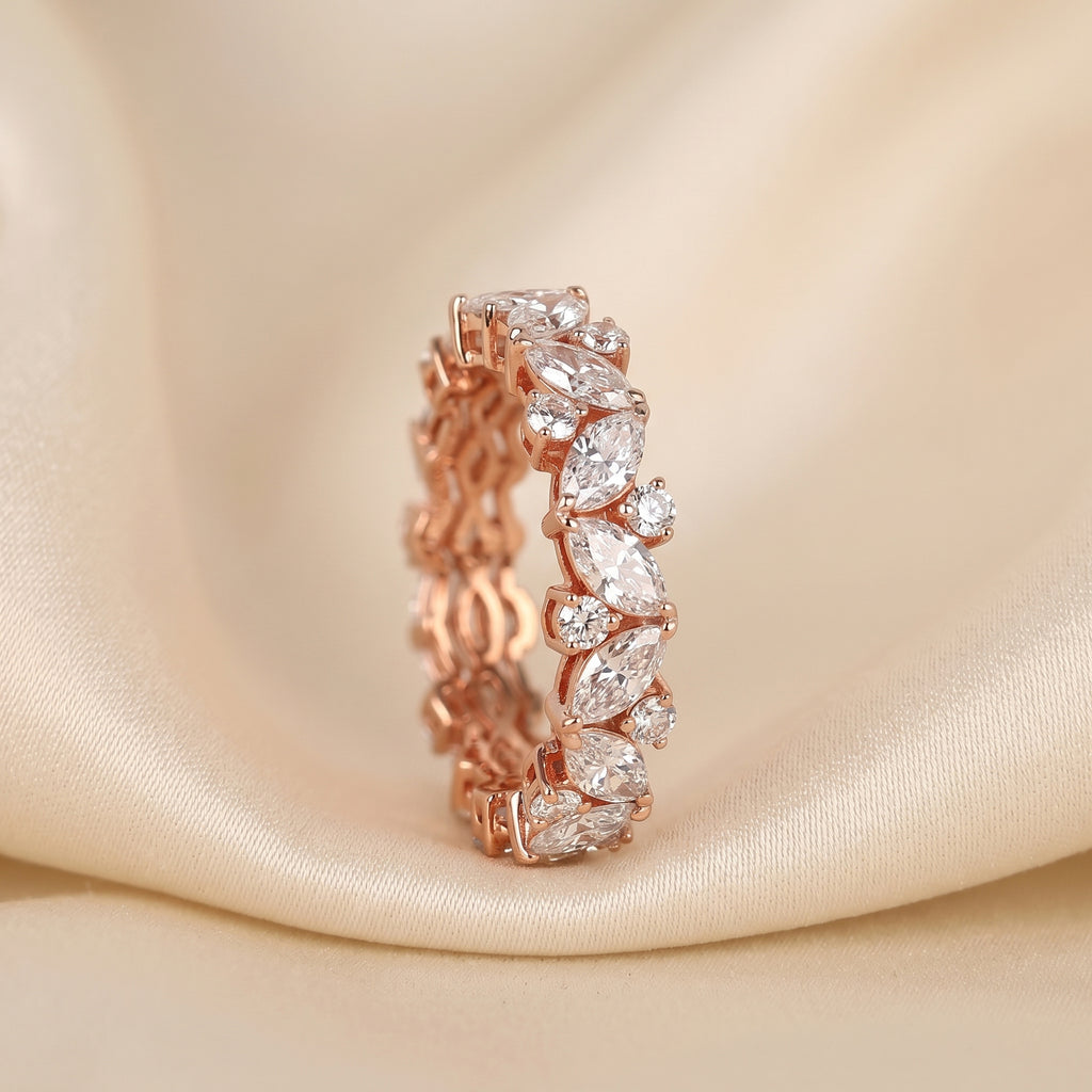 Alternating Round & Marquise Lab Grown Diamond Eternity Band in 14K Rose Gold 3 CTW