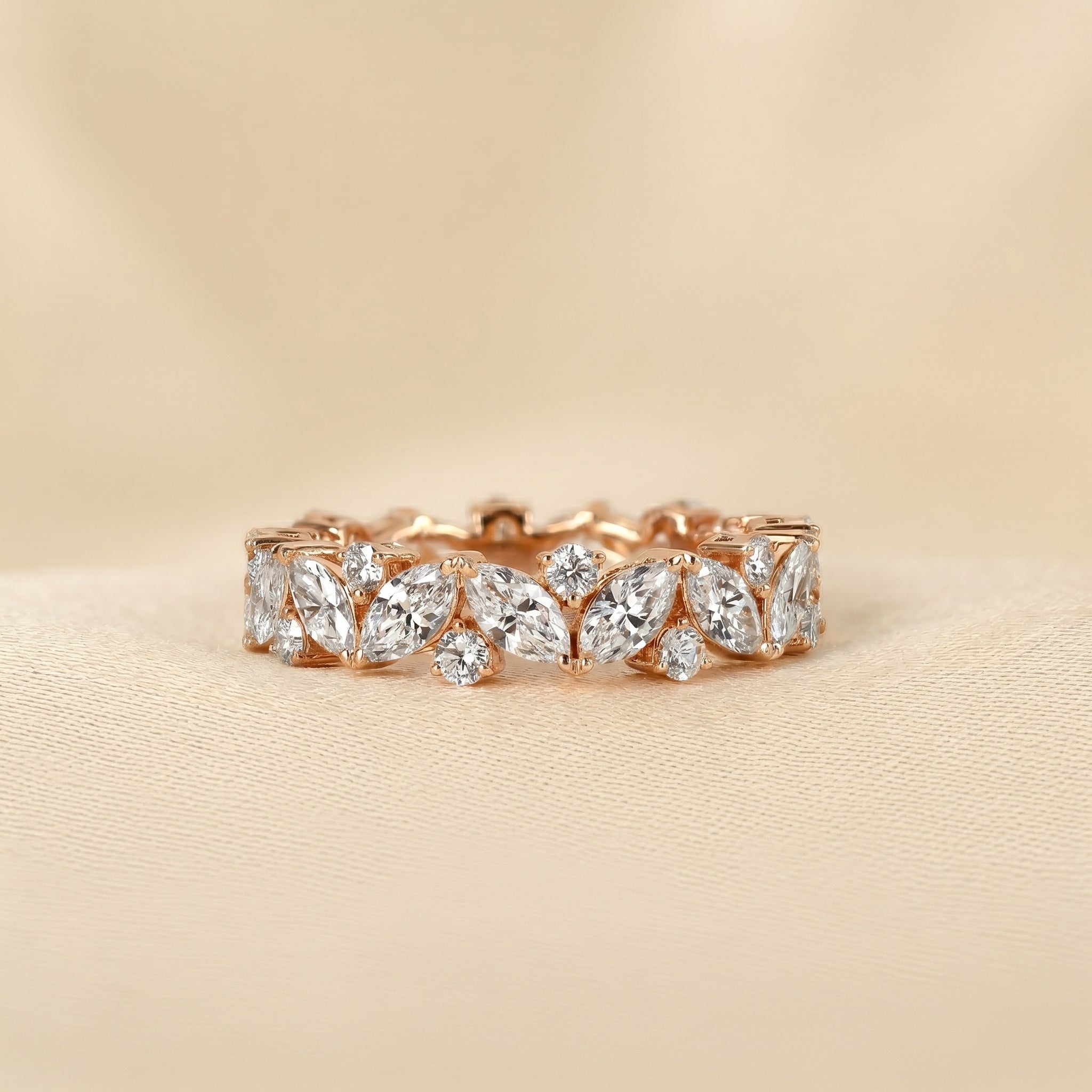 Alternating Round & Marquise Lab Grown Diamond Eternity Band in 14K Rose Gold 3 CTW