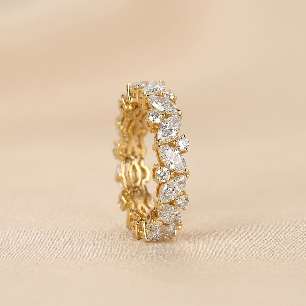 Alternating Round & Marquise Lab Grown Diamond Eternity Band in 14K Yellow Gold 3 CTW