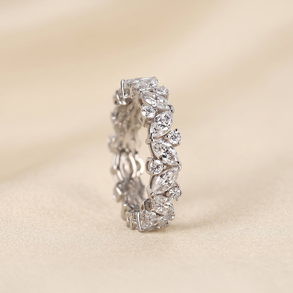 Alternating Round & Marquise Lab Grown Diamond Eternity Band in 18K White Gold 3 CTW