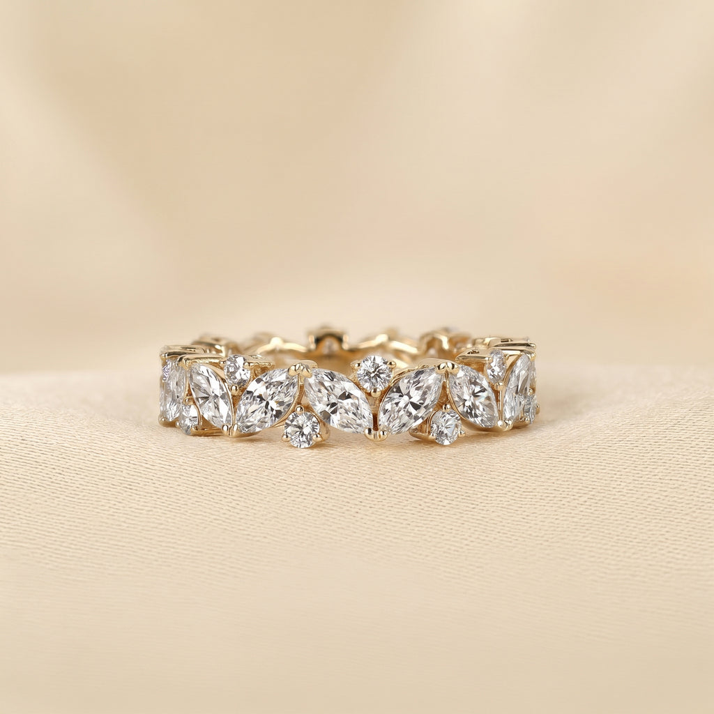 Alternating Round & Marquise Lab Grown Diamond Eternity Band in 18K Yellow Gold 3 CTW