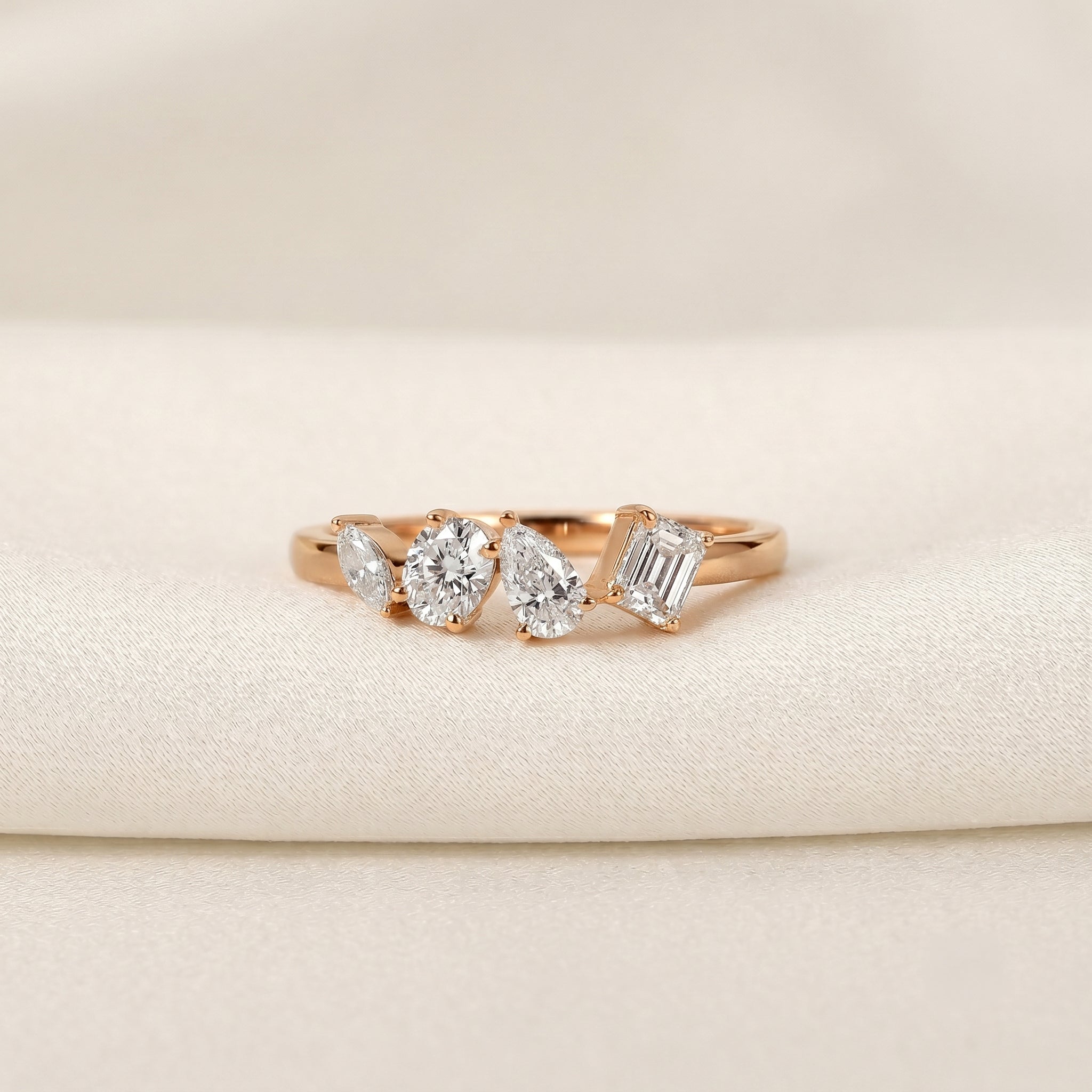 Asymmetrical Mixed-Shape Lab Grown Diamond Ring in 10K Rose Gold 0.66 CTW