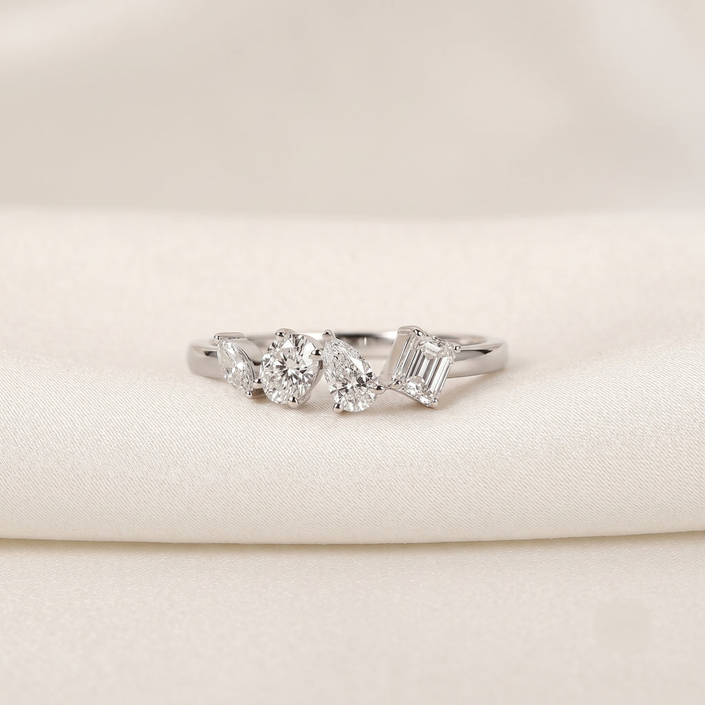 Asymmetrical Mixed-Shape Lab Grown Diamond Ring in 14K White Gold 0.66 CTW