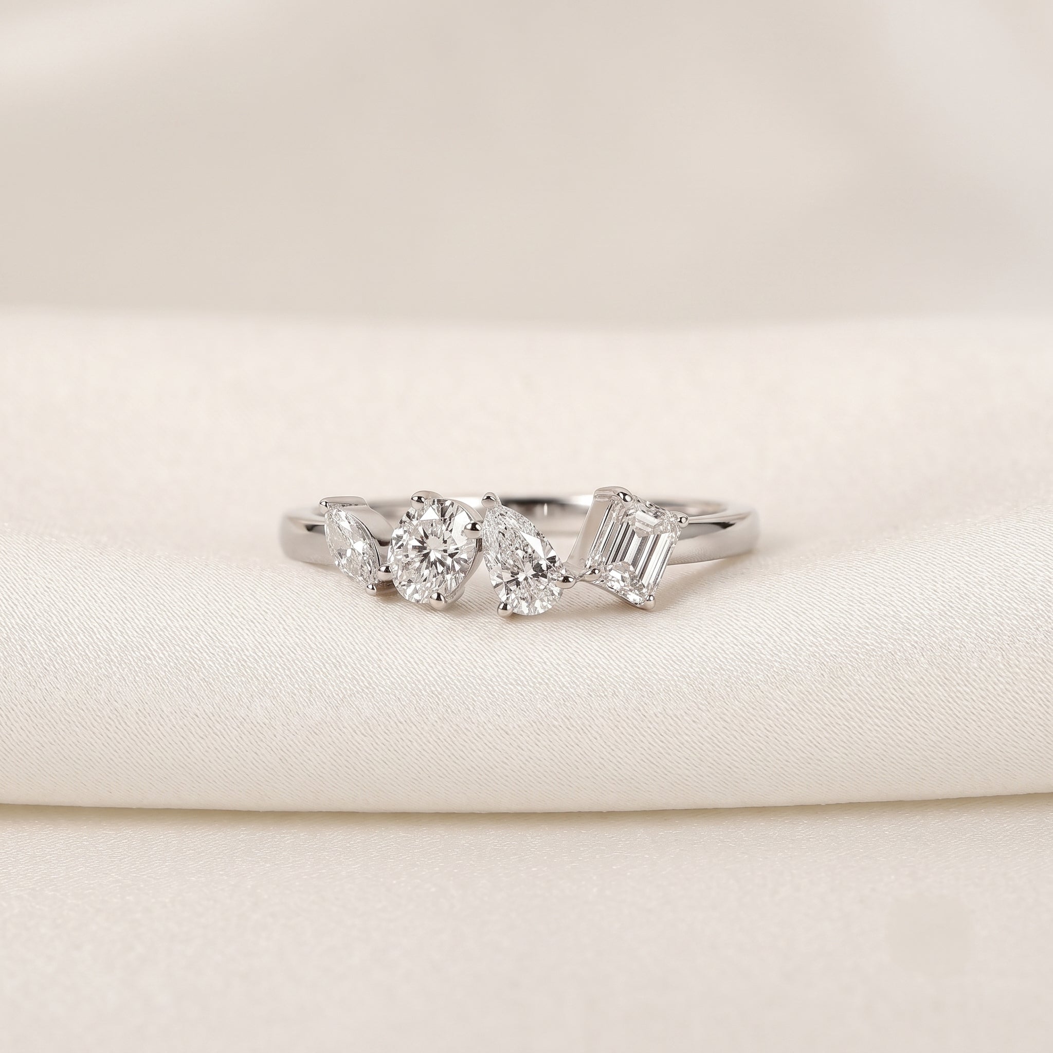 Asymmetrical Mixed-Shape Lab Grown Diamond Ring in 14K White Gold 0.66 CTW
