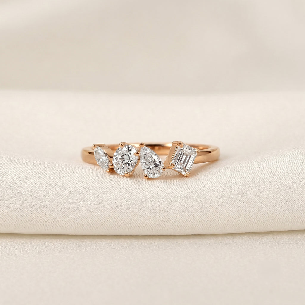 Asymmetrical Mixed-Shape Lab Grown Diamond Ring in 18K Rose Gold 0.66 CTW