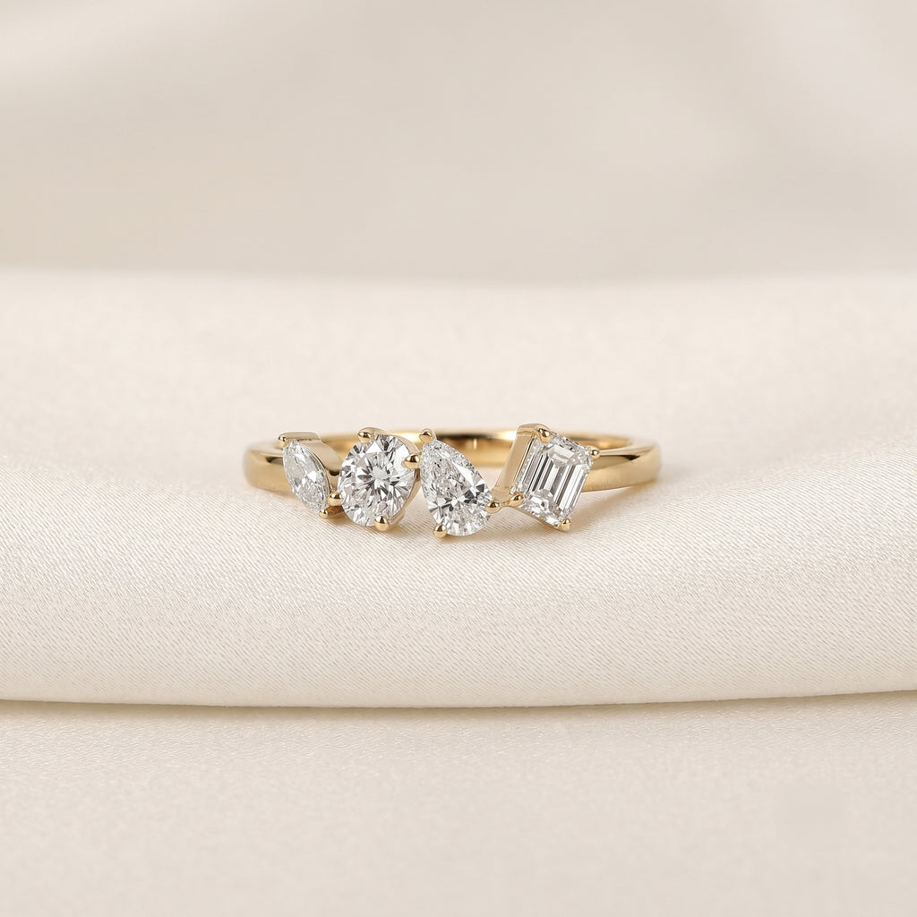 Asymmetrical Mixed-Shape Lab Grown Diamond Ring in 18K Yellow Gold 0.66 CTW