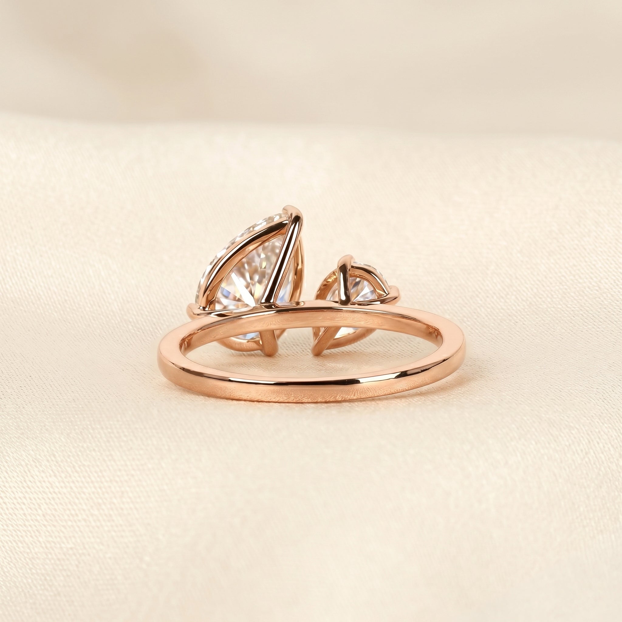 Asymmetrical Pear Lab Grown Diamond Toi et Moi Ring 10K Rose 2.68 CTW