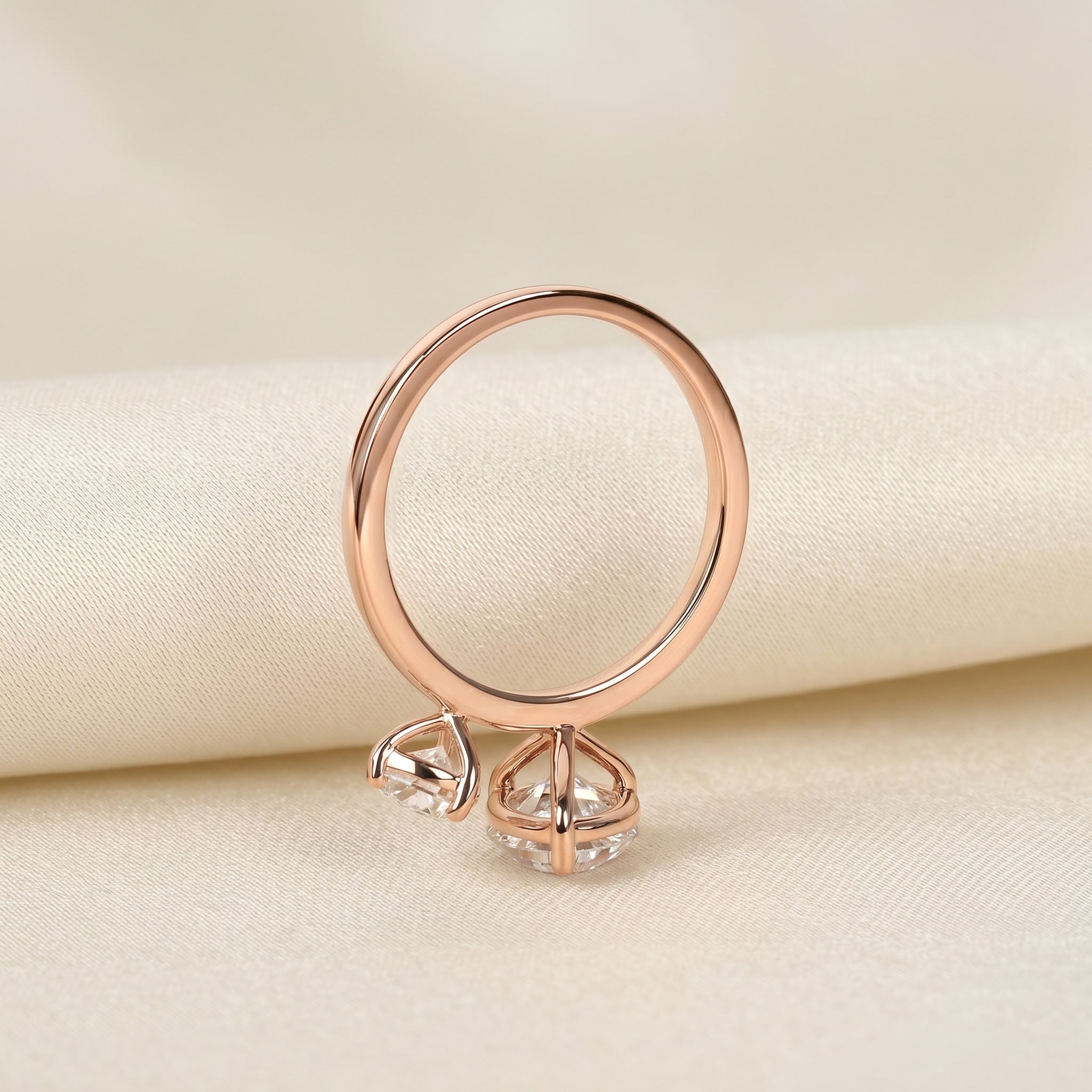 Asymmetrical Pear Lab Grown Diamond Toi et Moi Ring 10K Rose 2.68 CTW