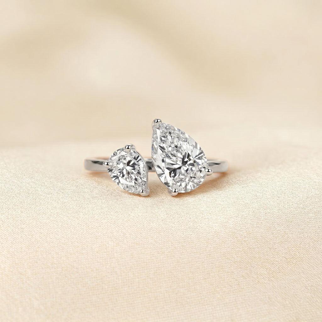 Asymmetrical Pear Lab Grown Diamond Toi et Moi Ring 10K White 2.68 CTW