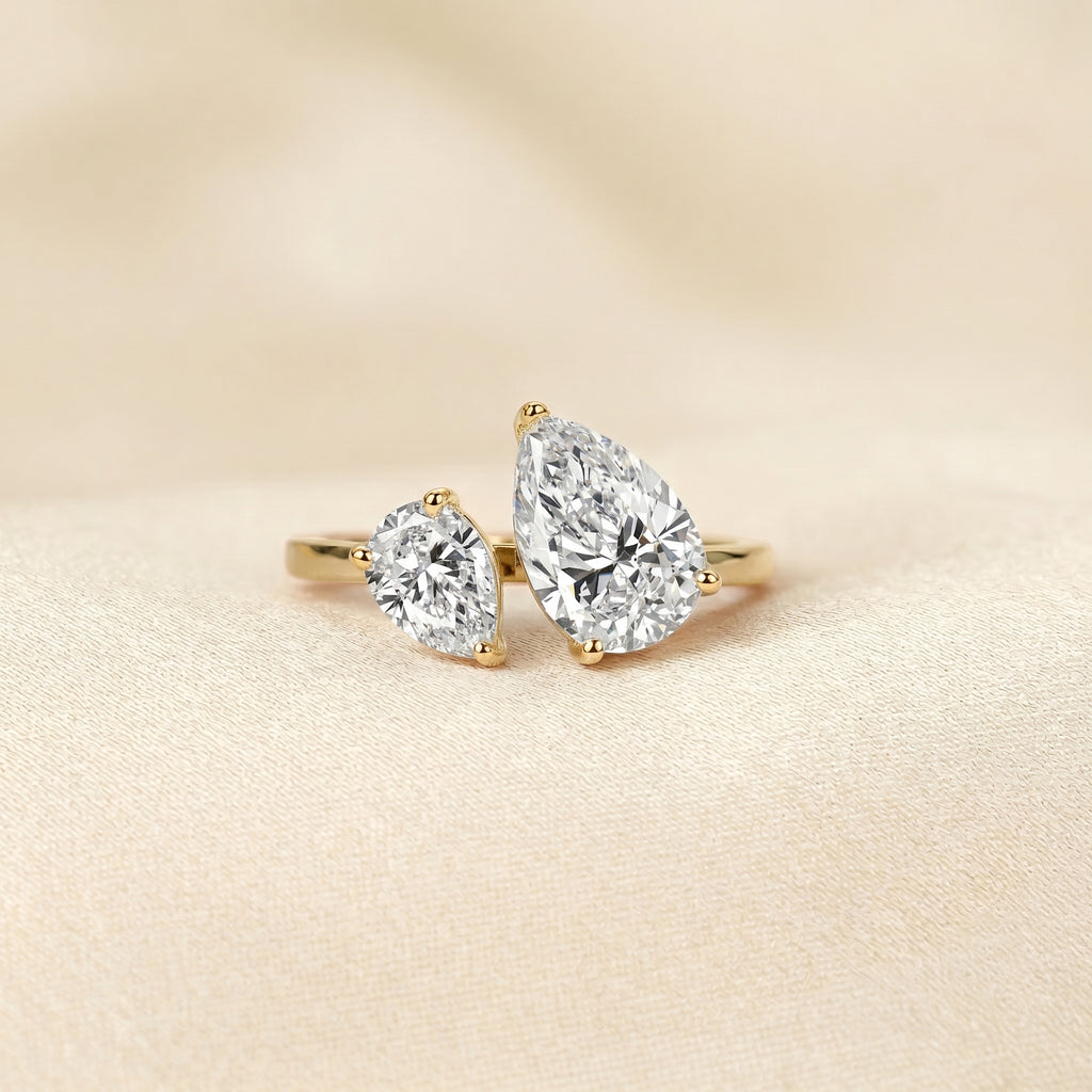 Asymmetrical Pear Lab Grown Diamond Toi et Moi Ring 10K Yellow 2.68 CTW