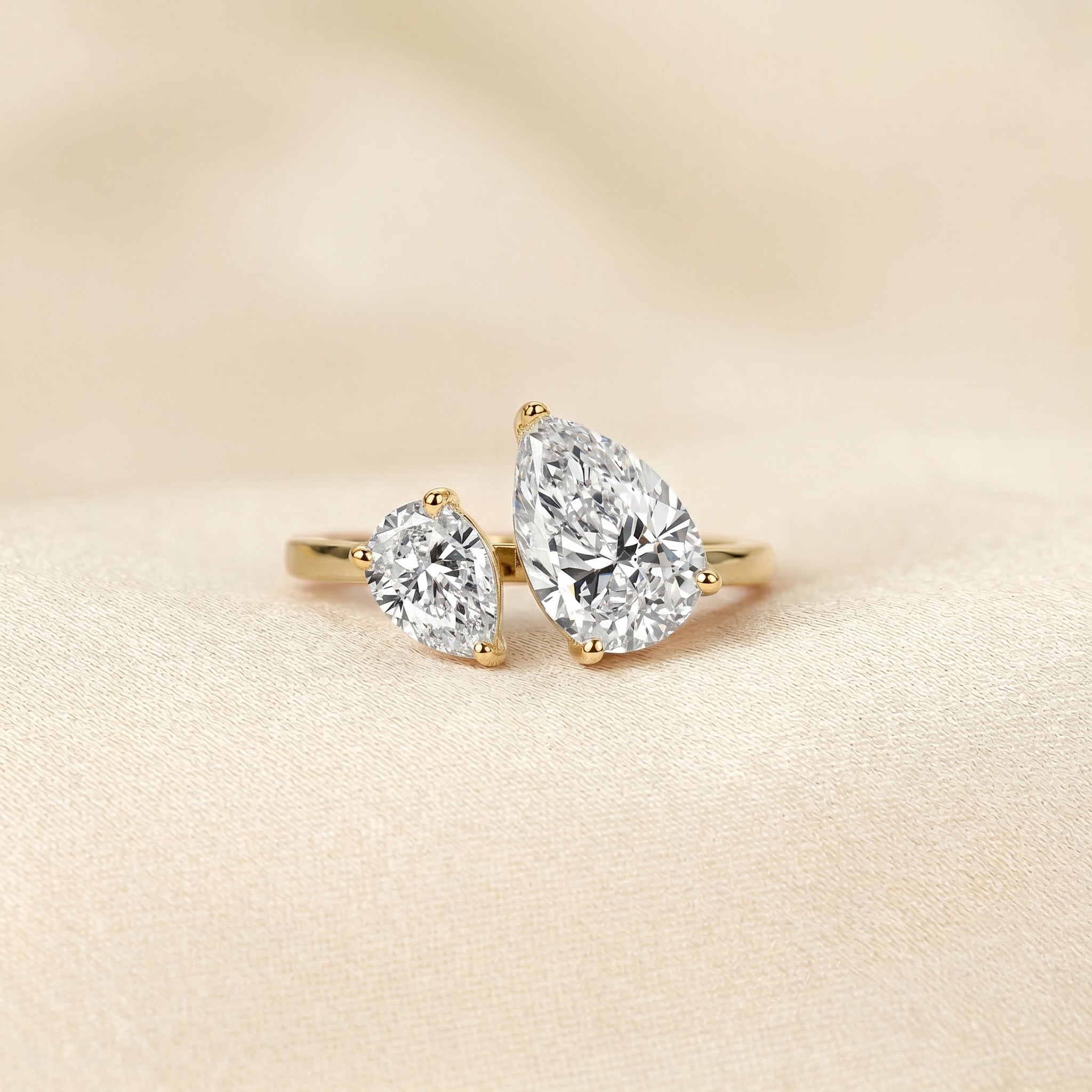 Asymmetrical Pear Lab Grown Diamond Toi et Moi Ring 10K Yellow 2.68 CTW