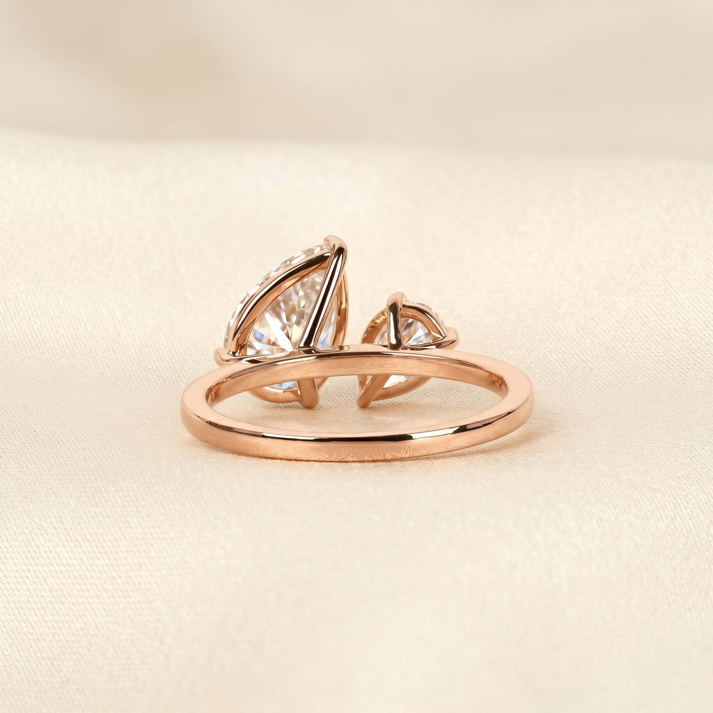 Asymmetrical Pear Lab Grown Diamond Toi et Moi Ring 14K Rose 2.68 CTW