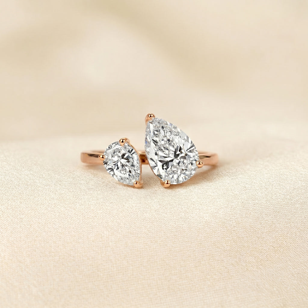 Asymmetrical Pear Lab Grown Diamond Toi et Moi Ring 14K Rose 2.68 CTW