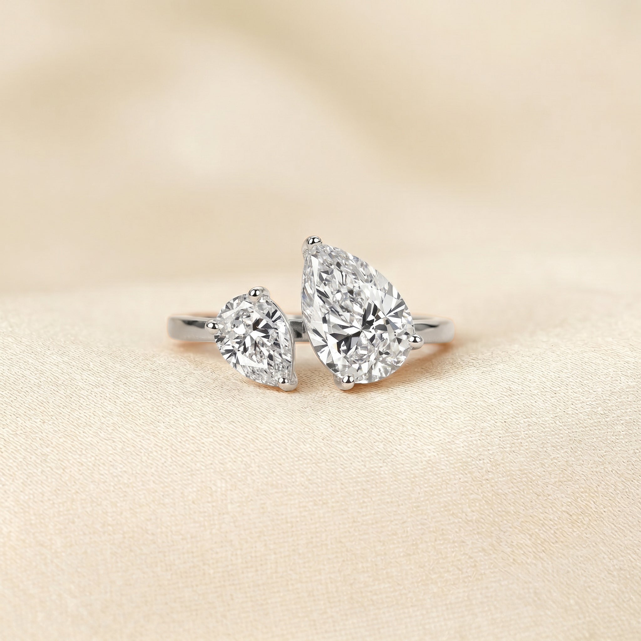Asymmetrical Pear Lab Grown Diamond Toi et Moi Ring 14K White 2.68 CTW