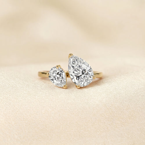Asymmetrical Pear Lab Grown Diamond Toi et Moi Ring 14K Yellow 2.50 CTW