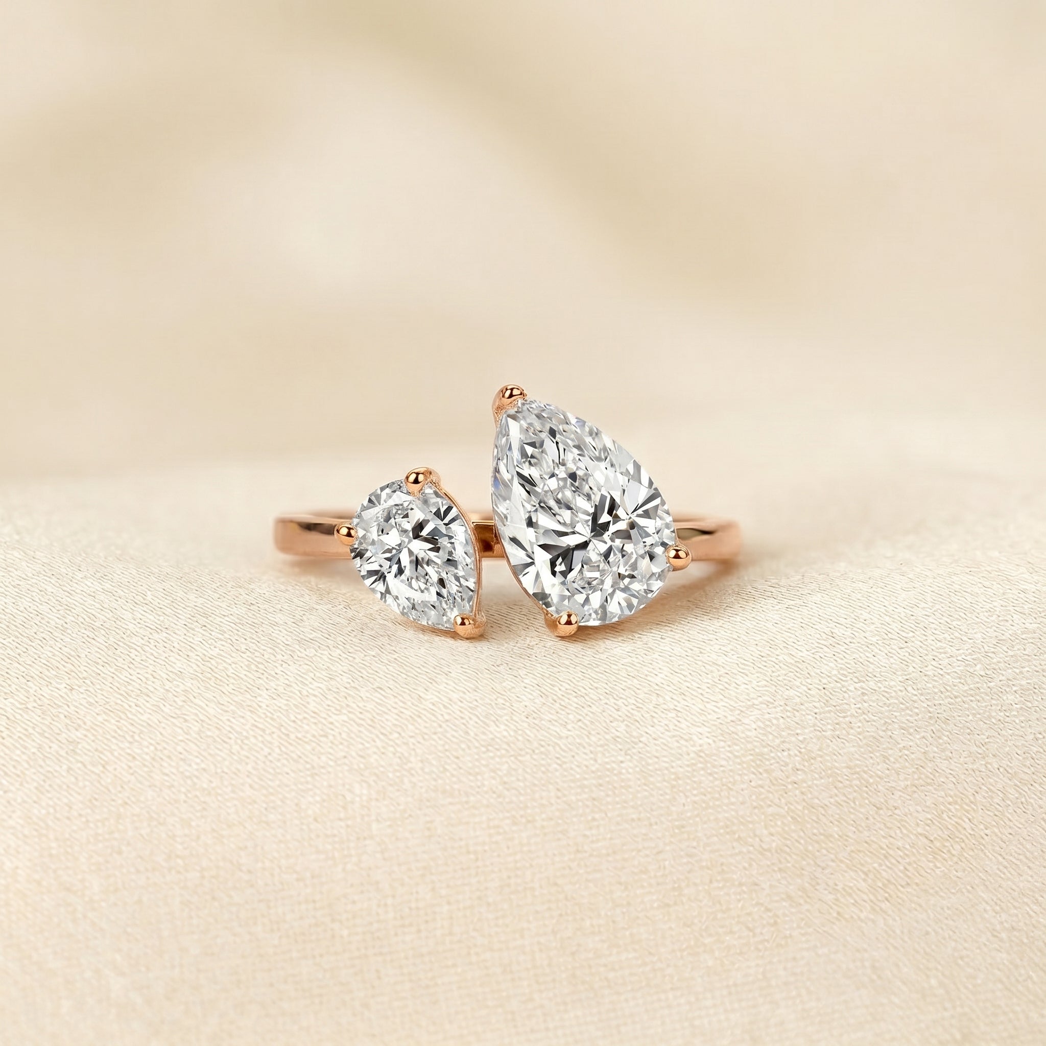 Asymmetrical Pear Lab Grown Diamond Toi et Moi Ring 18K Rose 2.68 CTW