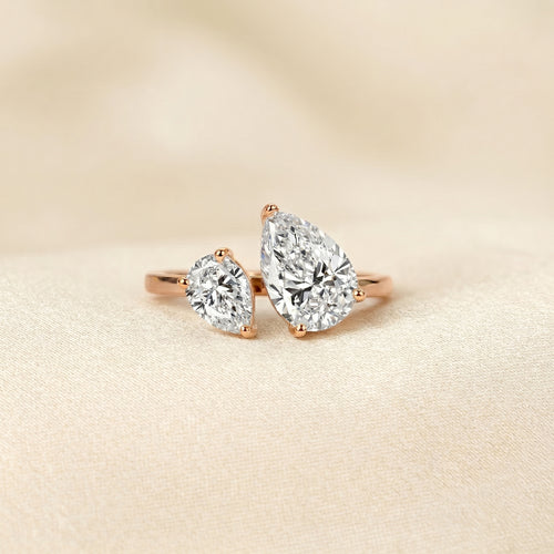 Asymmetrical Pear Lab Grown Diamond Toi et Moi Ring 18K Rose 2.50 CTW